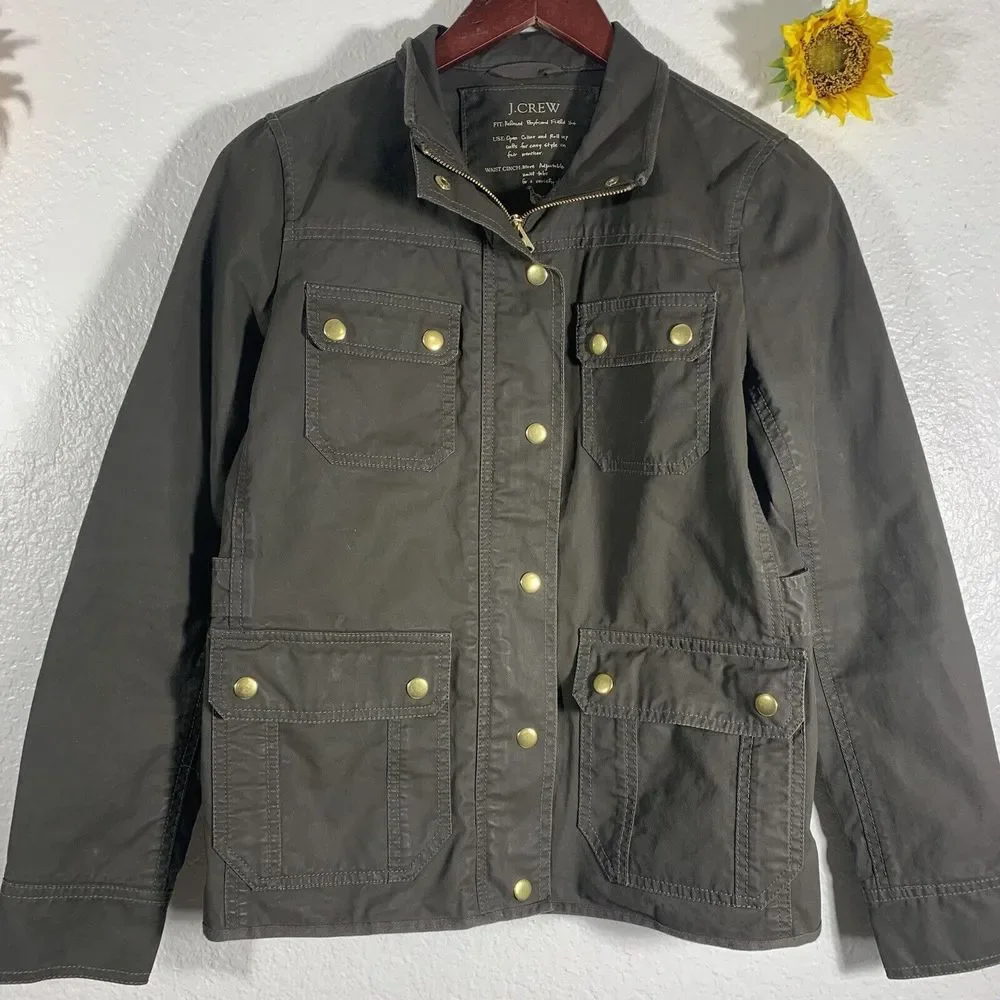 J. Crew Resin Coated Twill Field Olive Green Jacket XS Women’s